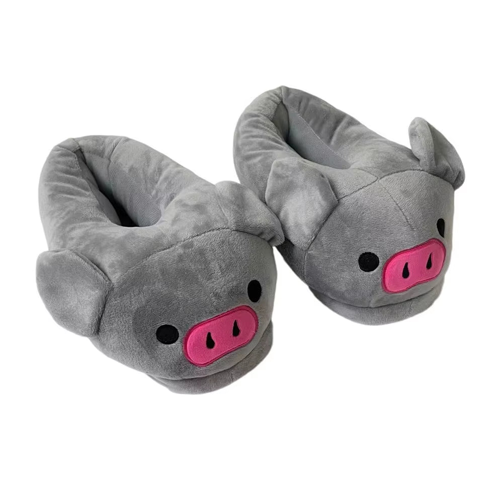 Cute Cartoon Pig Winter Warm Shoes Women Heel Cover Home Floor Slippers Soft Fur Indoor Fluffy House Bedroom Slides for Girls